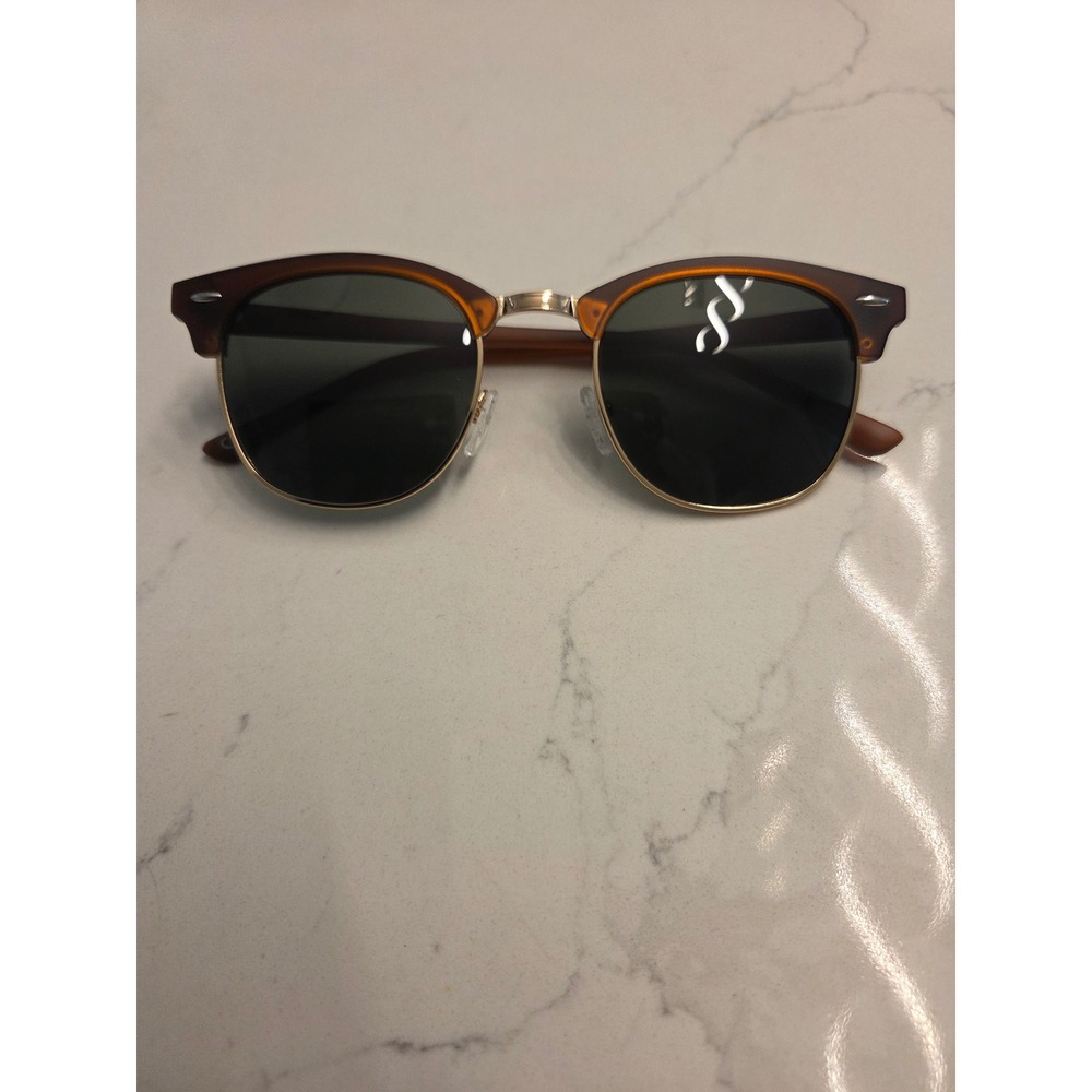 FASHION EYEWEAR Brown Tortoise Gold Clubmaster Style Sunglasses Retro Browline - Picture 2 of 3
